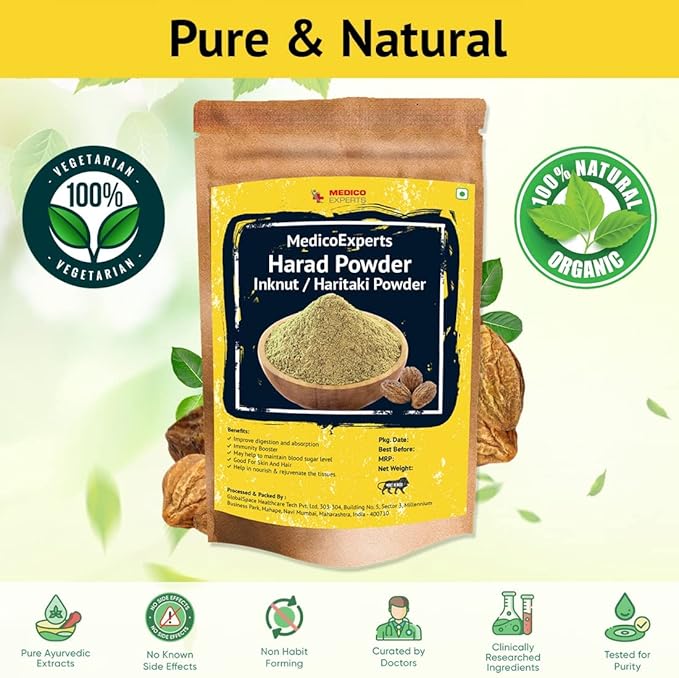 Haritaki Powder Organic - 200 GMS | 100% Pure Harde Powder | Kadukkai Powder | Harad Powder | Inknut Powder for Dark Circles Face Skin &amp Healthy Digestion