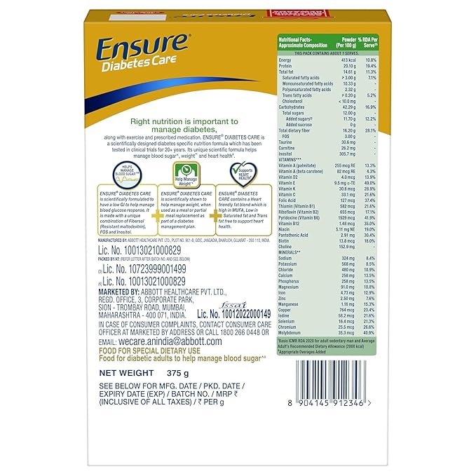 Ensure Diabetes Care Chocolate Flavored Nutrition Drink Mix for Blood Sugar Control 400g Box Pack of 2