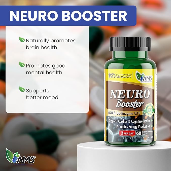 America Medic &amp Science Neuro Booster (60 Capsules) | Nutritional Supplement for Brain Health | Vitamin Pills for Better Memory and Cognitive Function | with Coenzyme Q10 ALA and Acetyl L-Carnit