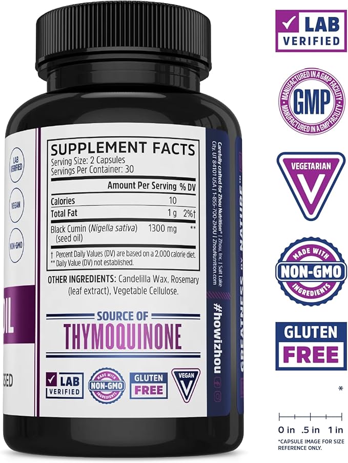 ZHOU Black Seed Oil Capsules &amp Elderberry Gummies with Vitamin C &amp Zinc - Black Cumin Seed Oil Cold Pressed Nigella Sativa Daily Immune Support Supplement for Women &amp Men - Pack of 2 60