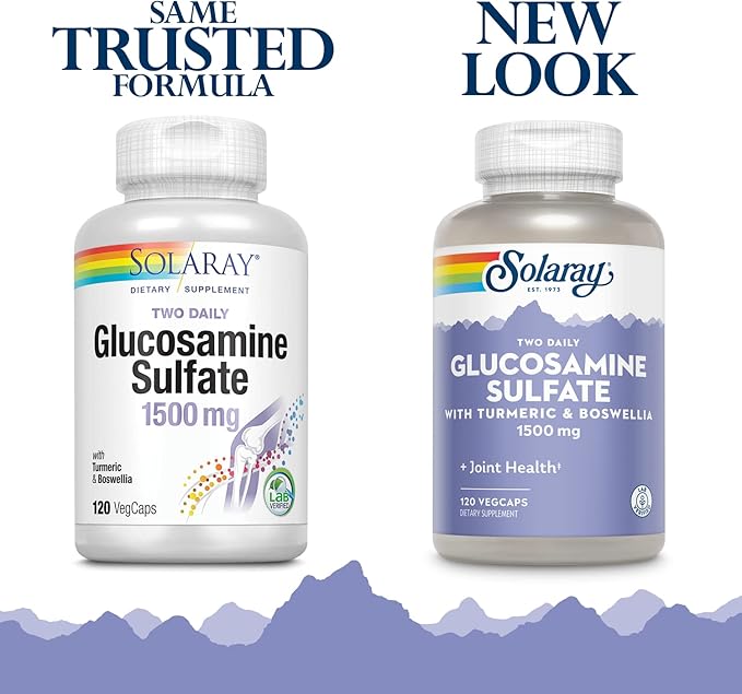 SOLARAY Glucosamine Sulfate 1500mg Healthy Joint Support Supplement Powerful Connective Tissue and Joint Health Formula with Turmeric &amp Boswellia 60-Day Money Back Guarantee 60 Serv 120 VegCa