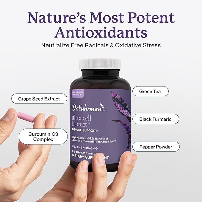 Ultra Cell Biotect- Powerful Antioxidant Support with Organic Turmeric Black Turmeric Green Tea Black Pepper and European Grape Seed for Optimal Health - 120 Capsules Physician Recommended