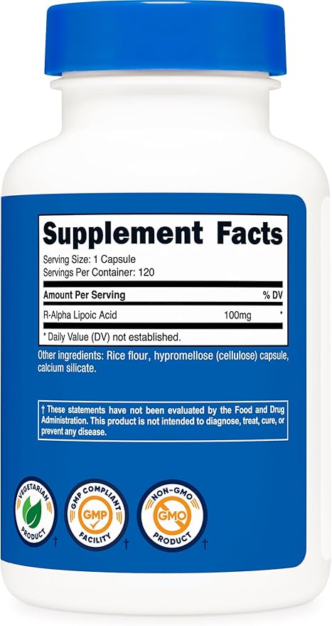 Nutricost R-Alpha Lipoic Acid 100mg 120 Capsules - Veggie Capsules Non-GMO Gluten Free