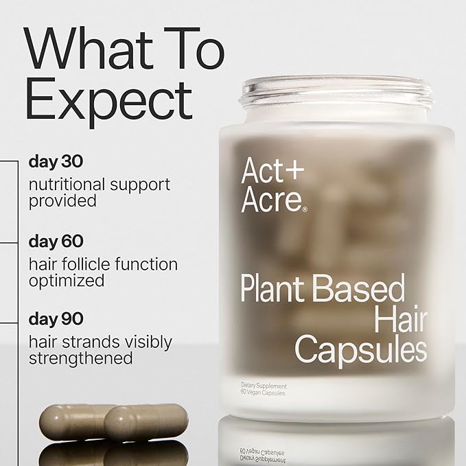 ACT+ ACRE Thick + Full Hair Capsules | Supplement for Thicker Fuller Looking Hair | Bamboo Horsetail Biotin Vitamin C | Strengthens Roots Vegan Gluten-Free Mint Essenced | 60ct
