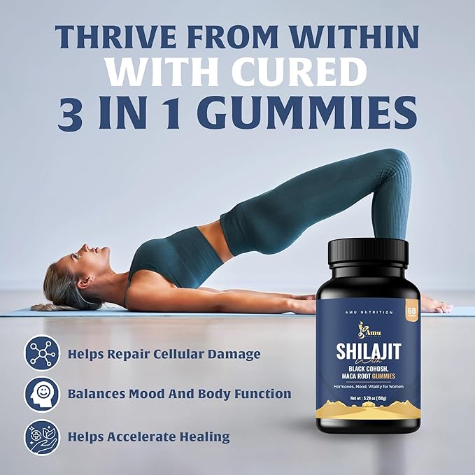 AMU NUTRITION Shilajit Gummies for Men &amp Women with Maca Root &amp Black Cohosh (60 Count (Pack of 1) Maca Root &amp Black Cohosh)