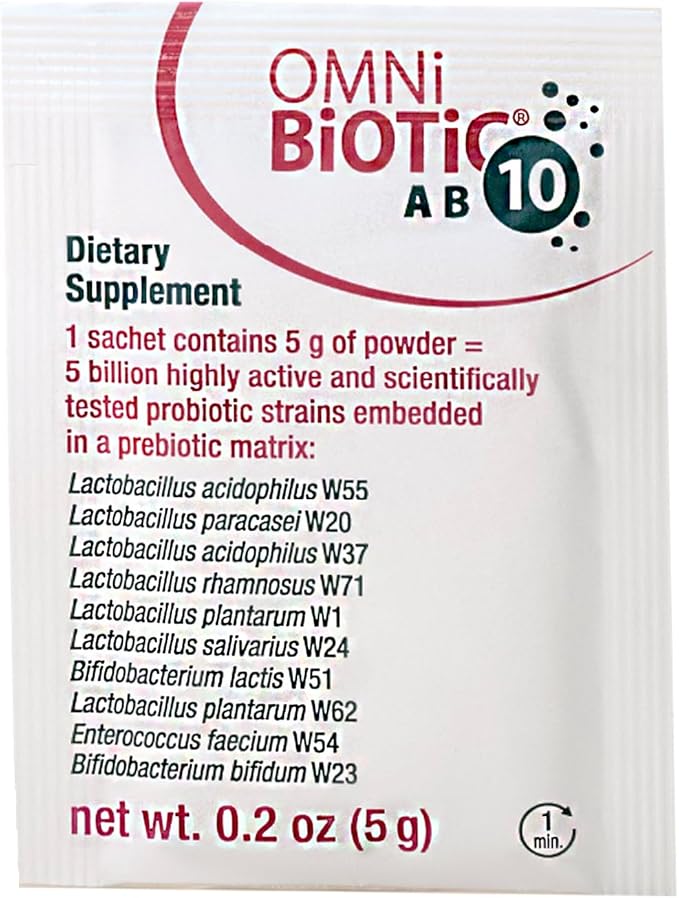 OMNi BiOTiC AB 10 - Clinically Tested Restorative Probiotic - Supports &amp Restores Gut Flora &amp Digestion - Digestive Probiotic for Diarrhea - Vegan Hypoallergenic Non-GMO (30 Daily Packets)