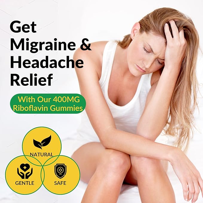 Riboflavin Vitamin B2 Gummies 400mg for Adults &amp Kids | Migraine Supplement with Magnesium Turmeric Cayenne Pepper Butterbur for Energy &amp Nervous Support | Vegan Sugar Free 90 Count