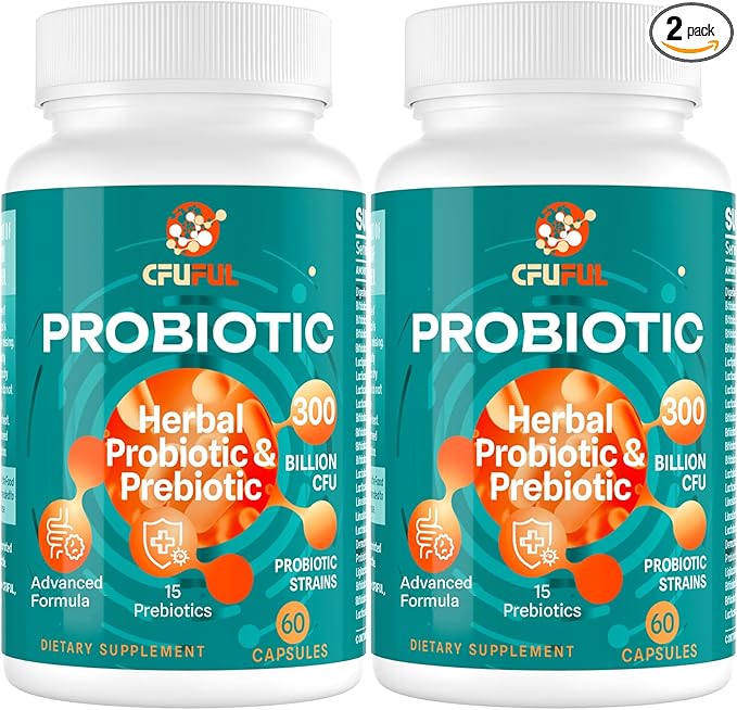 Probiotics for Women &amp Men - 300 Billion CFU 24 Strains Probiotic + 15 Organic Herbs Prebiotics Blend for Overall Digestive Gut Health Immune Constipation &amp Bloating Shelf Stable - 4 Mont