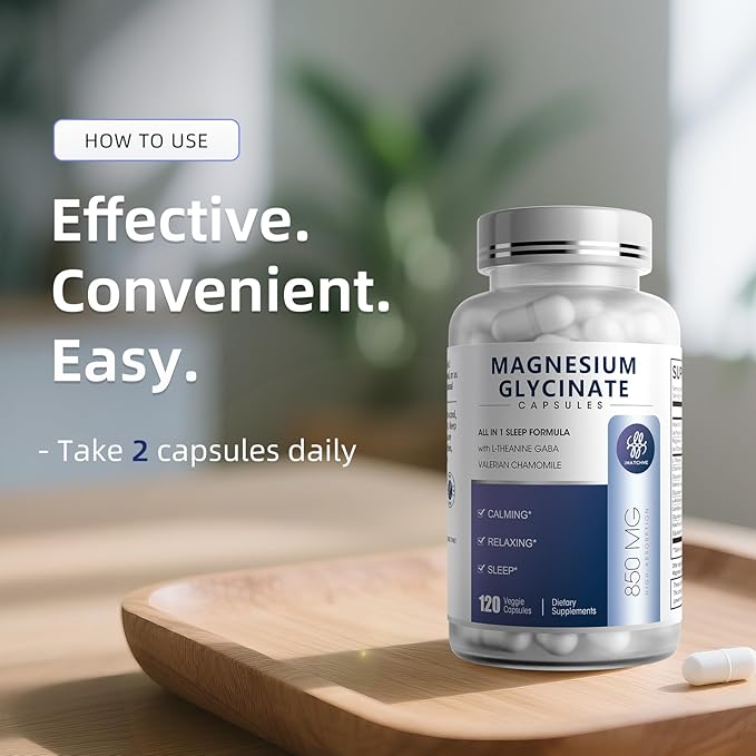 iMATCHME Magnesium Glycinate 850mg Capsules with L-Theanine Chamomile &amp GABA for Sleep Calmness Muscle Bone Health &amp Immune Support Magnesium for Women and Men Vegan High-Absorption 12