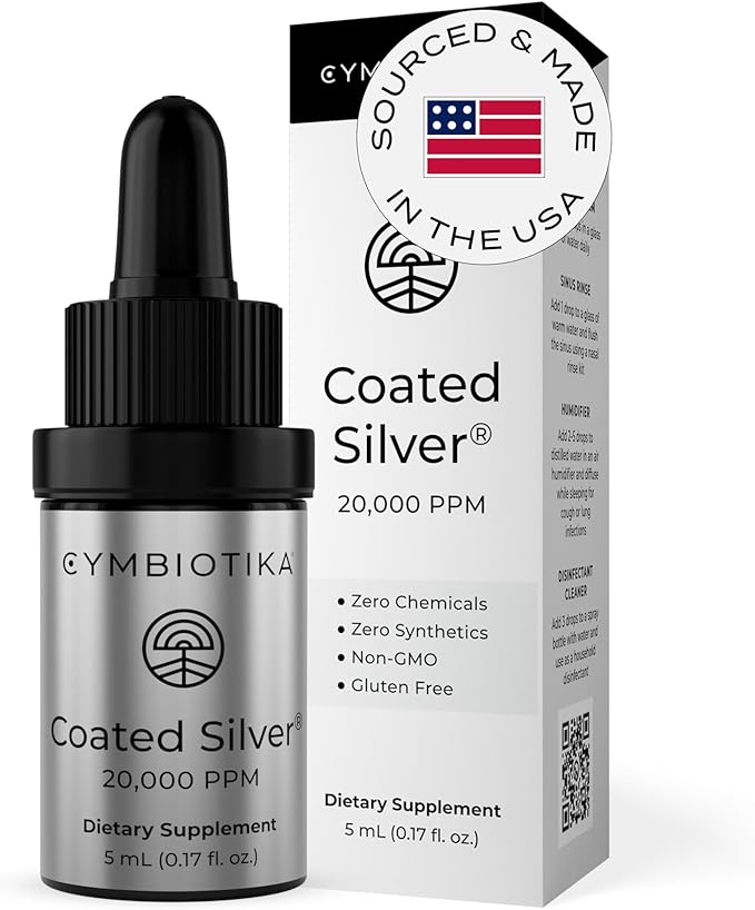 CYMBIOTIKA Colloidal Silver Liquid Supplement with Coated Silver 20000 PPM Mineral Concentrate Immune Support Supplement for Adults Easy to Use 5 ml