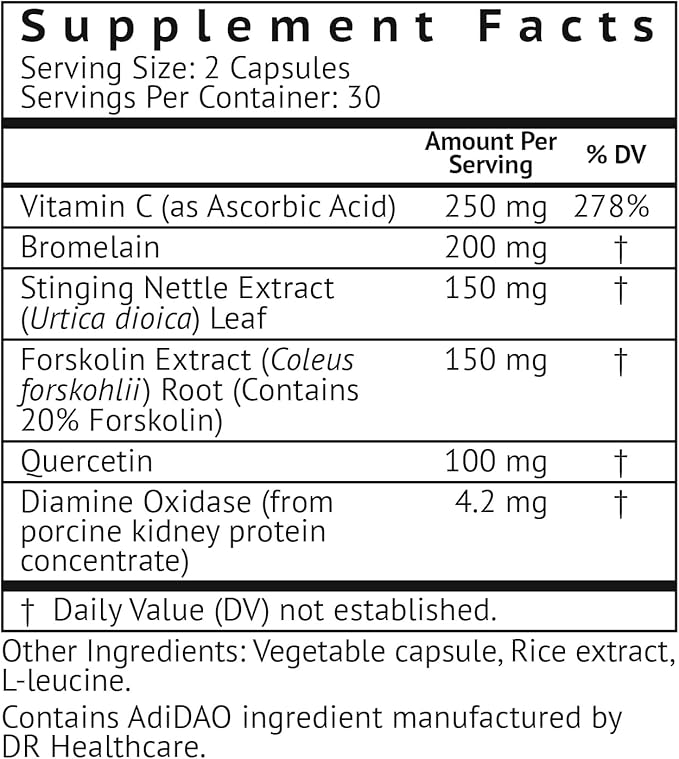 VitaMonk Histamine Blocker for Histamine Intolerance - HistaResist - DAO Enzyme Supplement Optimal Dose of Diamine Oxidase to Help Shield Histamine for Smooth Digestion - 60 Capsules