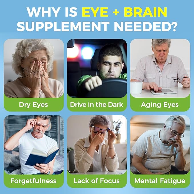 2 Pack Eye + Brain Supplements for Memory and Focus Lutein 40mg Zeaxanthin Astaxanthin Bilberry Lion’s Mane Bacopa Monnieri Ginkgo Biloba 14 in 1 Eye Vitamins for Adults &amp Seniors 240 Caps
