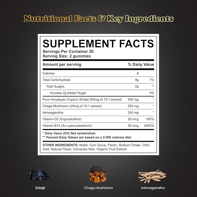 Shilajit Ashwagandha Gummies - Immune Support Supplement with Pure Shilajit Resin - Organic Ashwagandha Gummy for Stress Energy &amp Wellness 60 Natural Star-Shaped Gummies