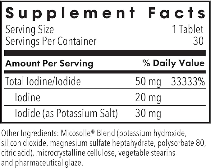 Optimox Iodoral 50 mg Supplement - Potassium Iodide Tablets Thyroid Support Daily Vitamins and Minerals Lugol's Iodine Solution - 30 Count.
