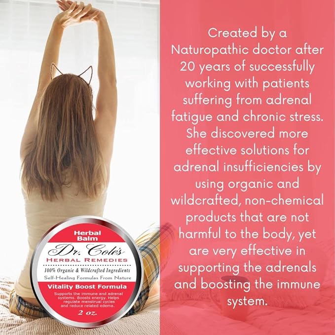 Dr. Cole’s Organic Herbal Vitality Boost Balm - May Assist with Low Energy &amp Adrenal Fatigue