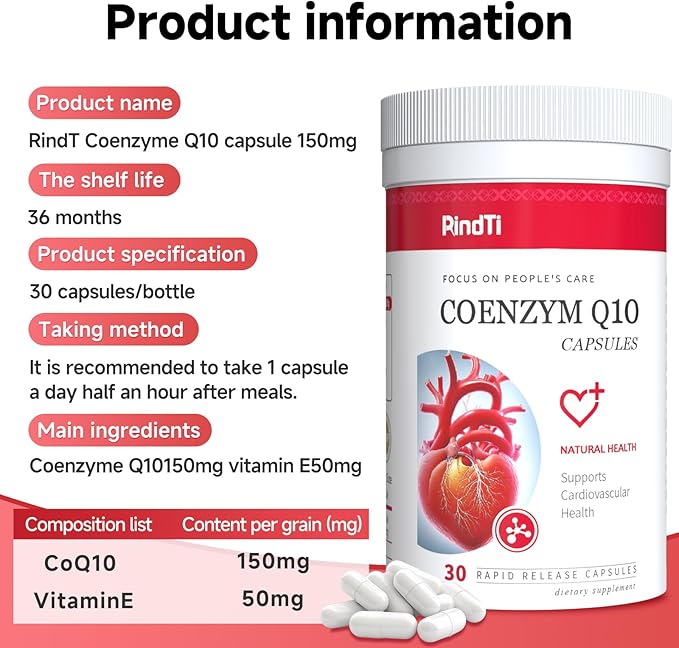 Coq10 150mg Heart Health Supplements with Vitamin E Energy Production Powerful Antioxidant 30 Capsules