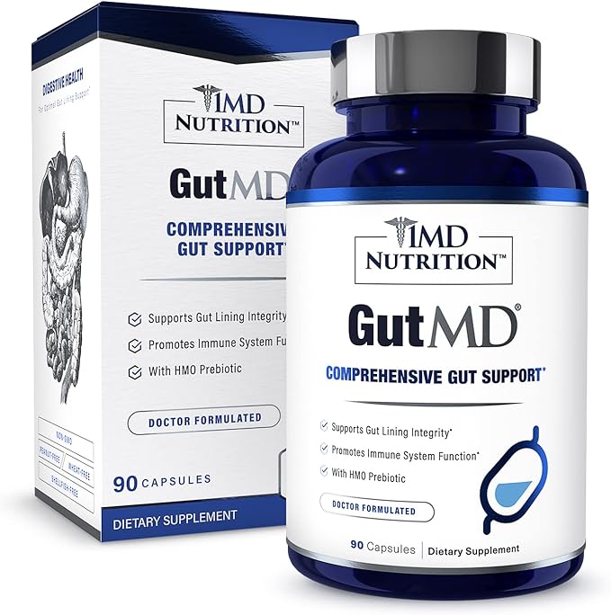1MD Nutrition GutMD - L-Glutamine and Prebiotic for Gut Integrity | Promote Digestive Tract Health | 90 Capsules (2-Pack)