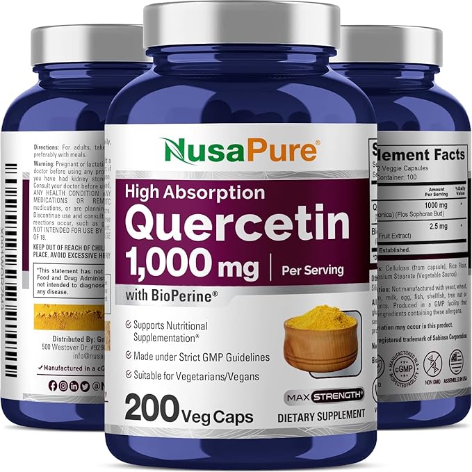 NusaPure Quercetin - Suitable for Vegetarian/Vegan Non - GMO - 1000 mg - 200 Capsules