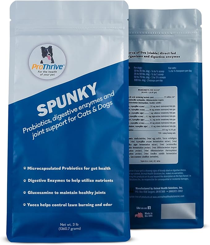 Spunky Digestive Supplement - Probiotics Digestive Enzymes Joint Support for Cats and Dogs | Gut Health | Pet Probiotics for Dogs and Cats - 3lb