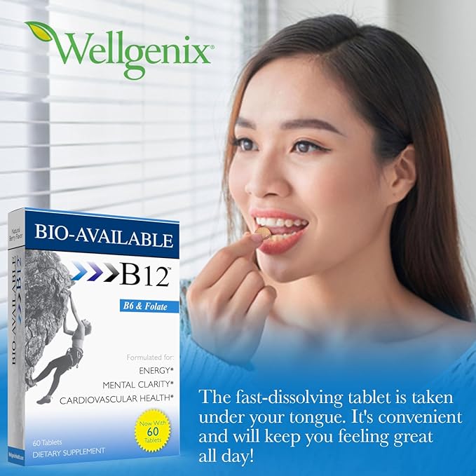 Wellgenix Bio Available Daily Multivitamins (60 ct) - Focus Support Formula with Vitamins Methyl B12 B6 Folate &amp Biotin - Sublingual Energy &amp Diet Supplement for Immune &amp Overall Health
