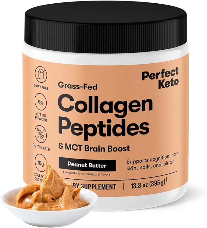 Perfect Keto Collagen Peptides Protein Powder with MCT Oil Hydrolyzed Collagen Type I &amp III Supplement Gluten Free Grass Fed Low Carb Keto Coffee Creamer Collagen for Women &amp Men Peanut
