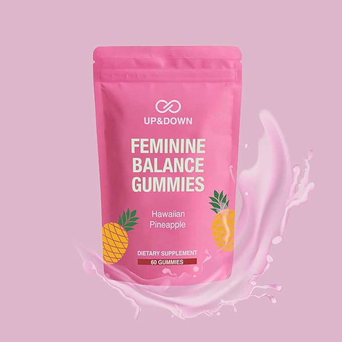 Up&ampDown Supplements Premium Feminine Balance Gummies for Women | PMS Relief Mood &amp Cycle Support | Pineapple + Vitamin C | Ashwagandha &amp Chasteberry | Vegan Non-GMO Gluten Free | 60 Gum