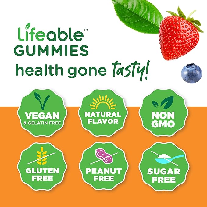 Lifeable Sugar Free Prebiotic Fiber + Biotin Gummies Bundle - Great Tasting Vitamin Supplement Gluten Free GMO Free Chewable Gummy