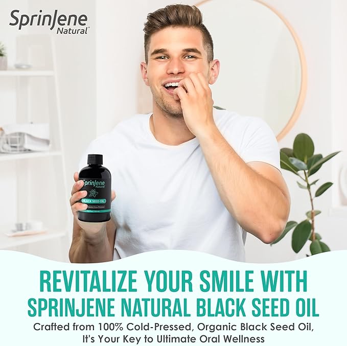 SprinJene Natural® 100% Pure Organic Black Seed Oil Cold Pressed for Oral Wellness Nigella Sativa Black Seed Oil Black Cumin Seed Oil Organic Omega 3 6 9 Nourishes Skin Supports Joint 3.5fl 2pk