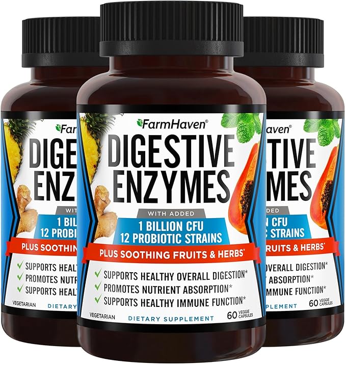 FarmHaven Digestive Enzymes with 18 Probiotics &amp Herbs | Papaya Bromelain Protease &amp More for Lactose Absorption &amp Better Digestion | Helps Bloating Gas Constipation | Vegetarian 180