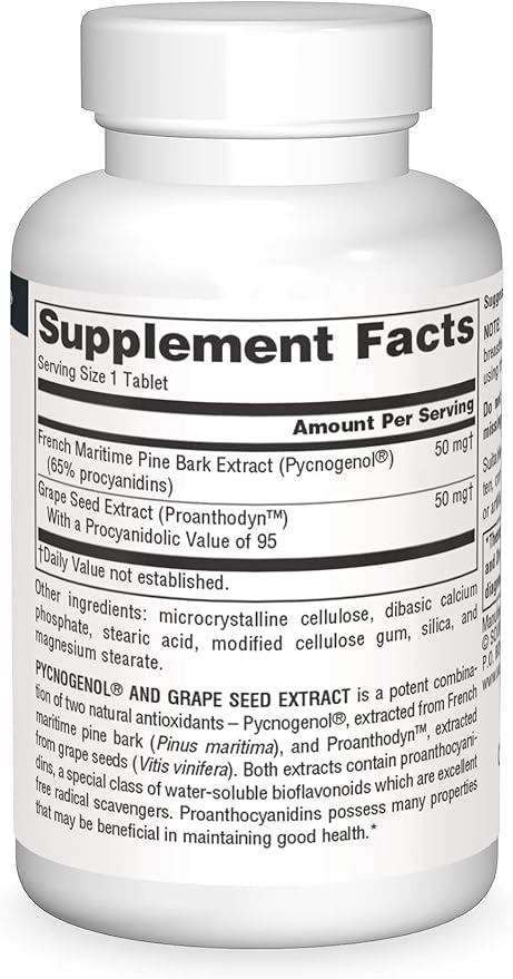 Source Naturals Pycnogenol &amp Grape Seed Extract 100 mg Dietary Supplement - 60 Tablets