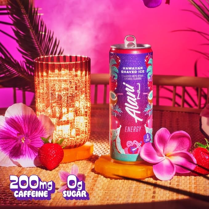 Alani Energy Drinks Winter Wonderland Hawaian Shaved Ice Pink Slush Flavors - Variety Pack Sugar-Free Low-Calorie 12 fl oz (Pack of 6)