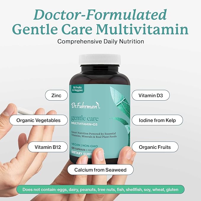 Dr. Fuhrman 2 Month Supply Multivitamin for All + D3 Vitamin for Immune Support | Vegan Formula Womens Multivitamin with B12 &amp Zinc | Whole Food multivitamin with 17 Fruits &amp Veggies