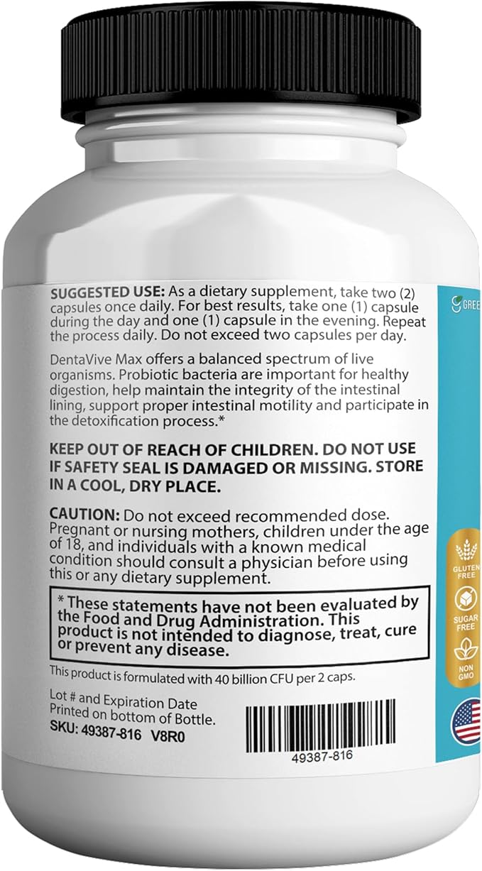 DentaVive Max Probiotic Supplement 40 Billion CFU 60 Capsules Premium Oral Health Support for Teeth Gums Digestive Health (5)