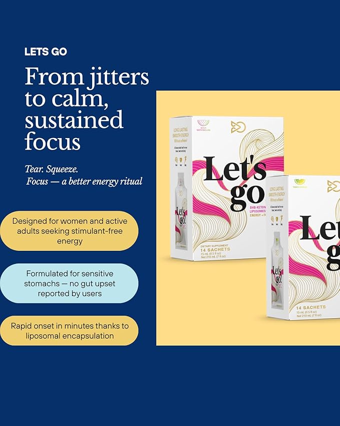 LET GO - Tangy Citrus BHB Ketone Gel | Exogenous Ketones Supplement for Energy &amp Focus | Caffeine-Free | Keto Electrolytes [14 Pack]