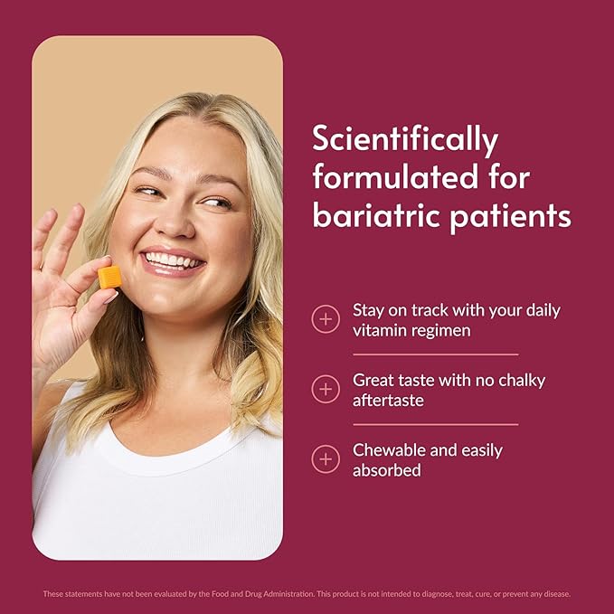 Bariatric Advantage Multi Chewy Bite - Soft Chew Multivitamin for Bariatric Surgery Patients - Chewable Multivitamin with Folic Acid Vitamin D3 &amp More - Tropical Orange Flavor - 60 Count