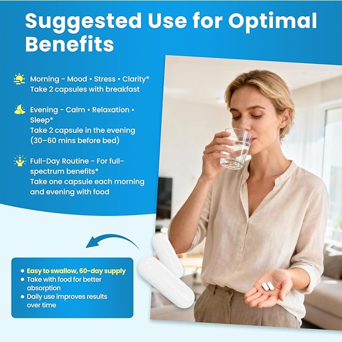 Lithium Orotate 5/10mg L-Theanine 200mg Ashwagandha 300mg - Mood Focus Memory Brain Supplements with Bacopa Monnieri Lion’s Mane Magnesium Zinc D3 B6 Folate B12 - 120 Vegan Capsules 2 Months