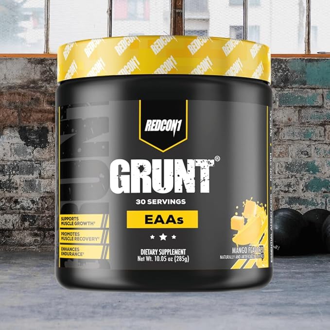 REDCON1 Grunt EAAs Mango - Sugar Free Keto Friendly Essential Amino Acids - Post Workout Powder Containing 9 Amino Acids to Help Train Recover Repeat (30 Servings)