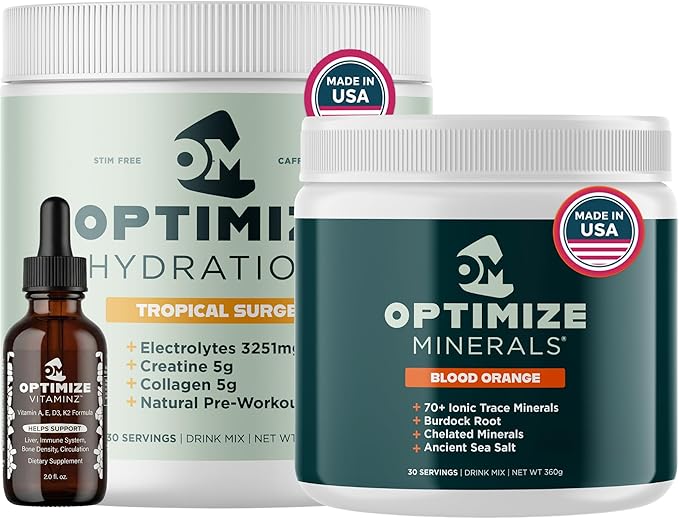 Optimize Minerals Blood Orange and Tropical Surge Hydration Bundle | All in-One Supplement Pack Ionic Trace Mineral Blend Electrolyte and Micronutrient Support