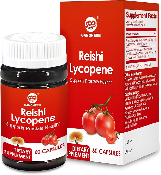 Lycopene Supplement for Men 100mg Lycopene Capsule with 200mg Reishi Mushroom for Overall Health 2 Month Supply Non-GMO &amp Gluten Free Vegan 60 Rapid Release Capsules