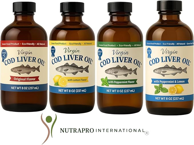 Virgin Cod Liver Oil - 8 Fl oz Natural Wild Caught &amp Fresh Tasting High in Vitamin D Omega 3 DHA/EPA (Original Taste-Unflavored)