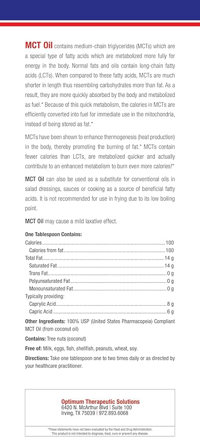 OTS MCT Oil – 100% Pure Medium Chain Triglycerides – 1 fl oz / 30 ml (Liquid) – Non-GMO Gluten Free