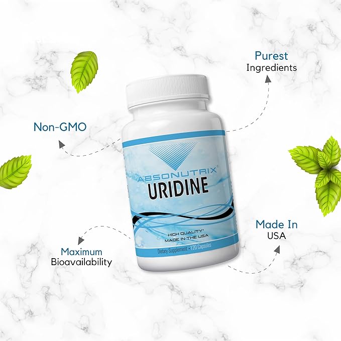 Absonutrix Uridine Monophosphate (Choline Enhancer) 500mg per Capsule - 120 Vegetable Capsules Memory Made in USA