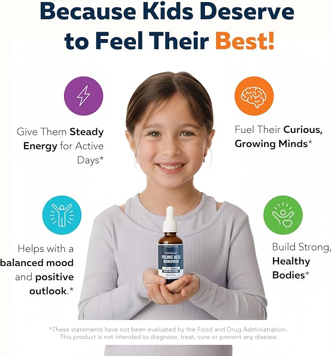 Organic FolinicActive Kids - Folinic Acid + B12 B6 &amp B2 Cofactors - Gentle Methylation Support for Mood Energy &amp Cognition Age Adjustable Dosing for Kids 1-18 Non GMO Vegan Berry Flavor