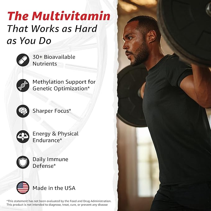 10X Health Optimize Methylated Multivitamin for Men - 90 Capsules 34 in 1 Formula with 800 mcg of Vitamin B12 5-MTHF NAC - Methyl B Complex