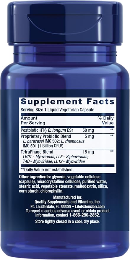 Life Extension FLORASSIST® Probiotic GI with Phage Technology Digestive Health Supplement microbiome Balance Gut Health Gluten Free Vegetarian 30 Capsules