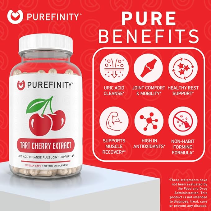 PUREFINITY Tart Cherry Extract Capsules + Uric Acid Flush Capsules Bundle