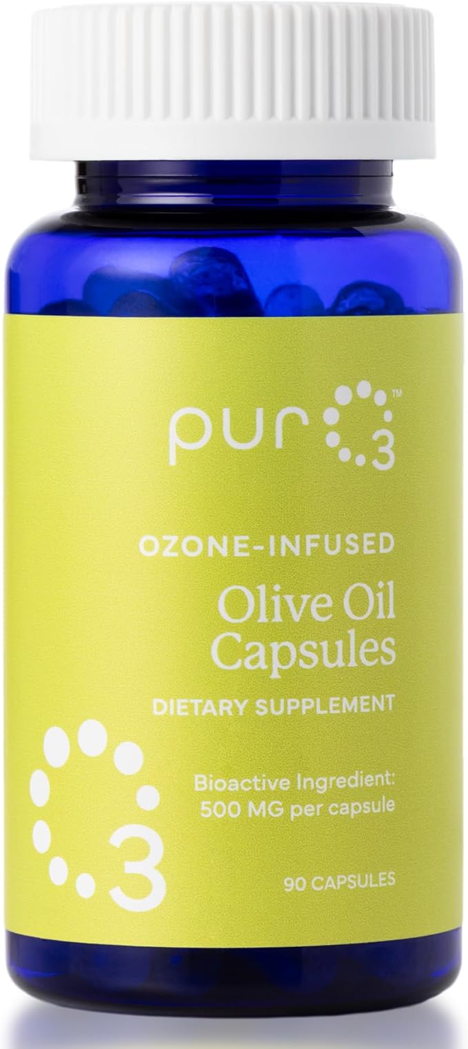 PurO3 Extra Virgin Olive Oil Capsules - High Potency Pure Ozonated Oils for Immune Support &amp Wellness Benefits - Organic Oxygen Infused Supplement - 90 Veggie Softgels