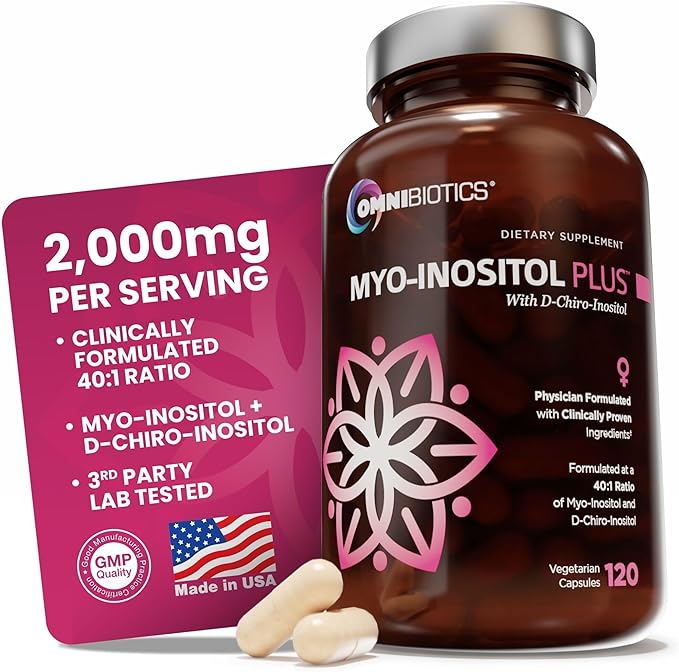 OmniBiotics Myo-Inositol &amp D-Chiro Inositol Supplement with 40:1 Ratio for Hormone Balance for Women - Women Supplement to Support Reproductive Health &amp Ovarian Function. Non-GMO - 120 Vegan C