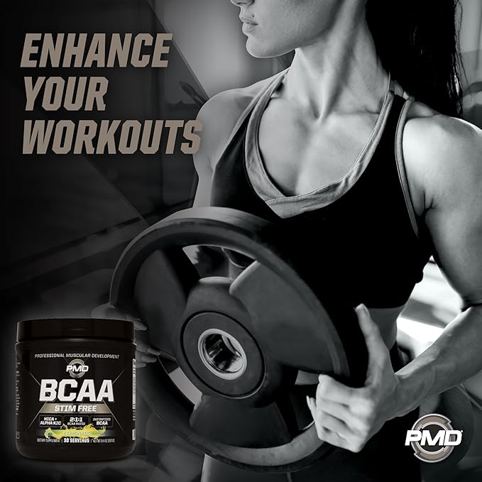 PMD Sports BCAA Stim-Free Amino Acids - Better Workout Performance Enhanced Recovery Daily Energy Muscle Builder and Muscle Sparing - BCAA Powder Drink Mix - Lemonade (30 Servings)