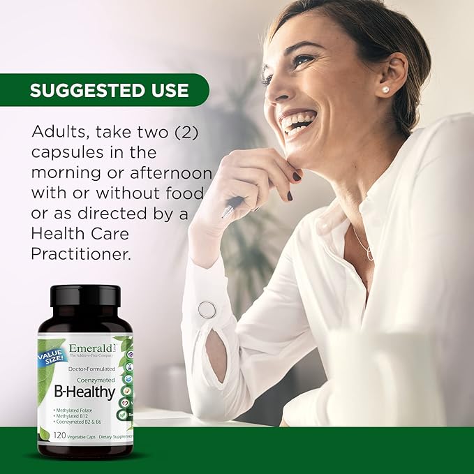 EMERALD LABS B-Healthy - Vegan Vitamin B Complex - Includes Methylated Folic Acid &amp Full Spectrum B Vitamins - Supports Immune Brain &amp Heart Health* - 120 Vegetable Capsules